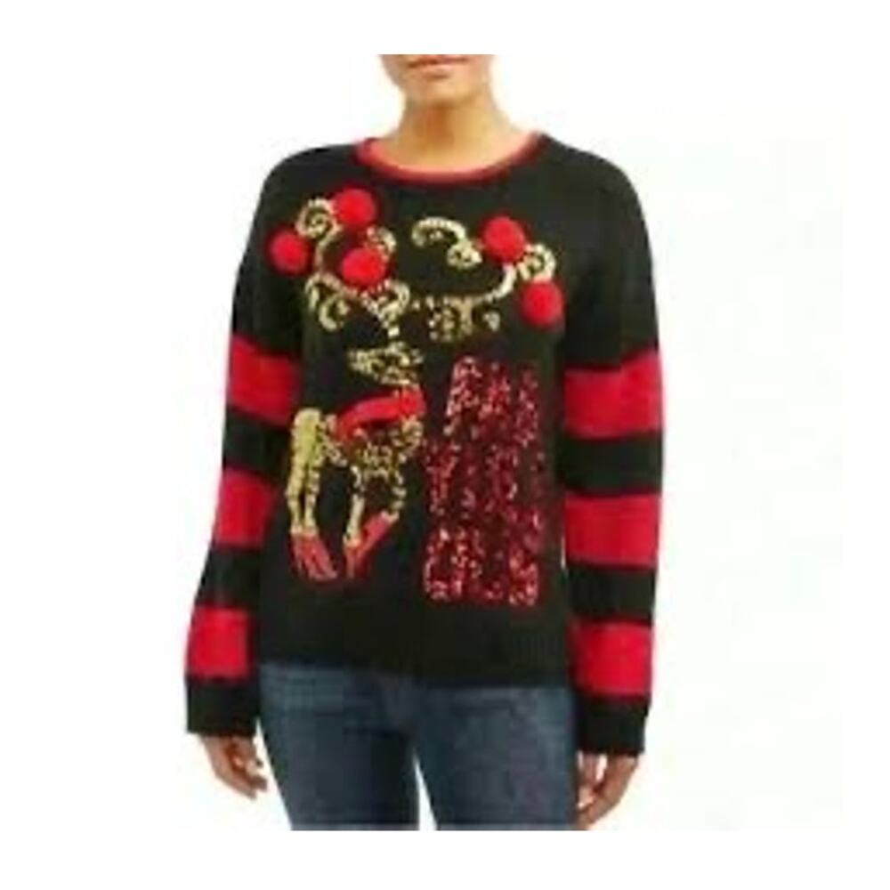 HOLIDAY TIME REINDEER SEQUINED UGLY SWEATER MEDIUM 8-10